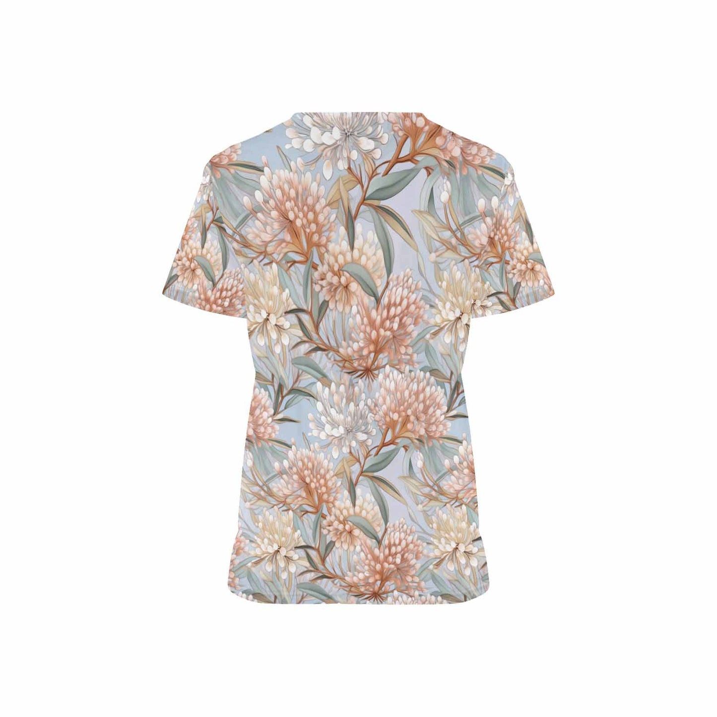 Australian Floral 9 Women's V Neck Scrub Top Nurse Uniform with Deep Front Pockets