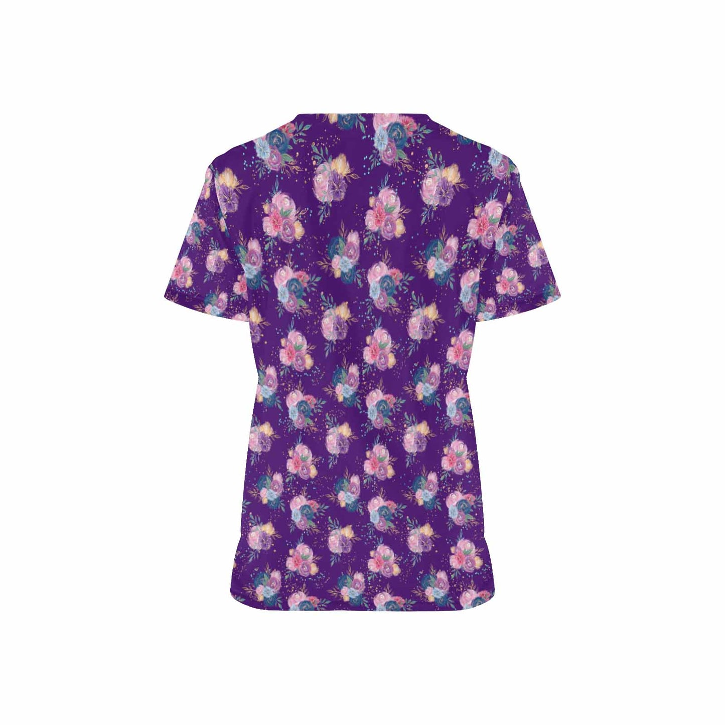 Purple Roses Women's V Neck Scrub Top Nurse Uniform with Deep Front Pockets