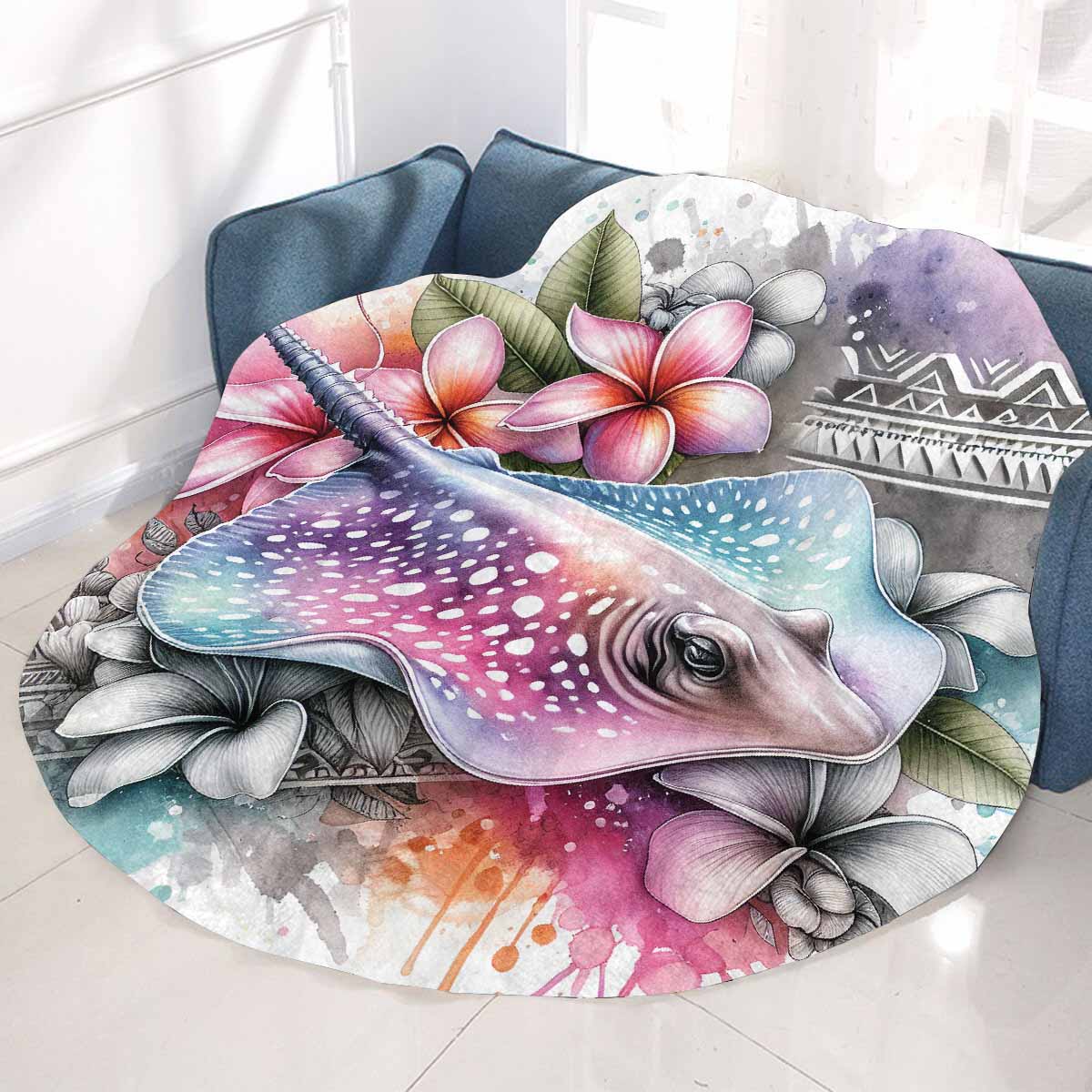 Sea_Animals_Stingray_Awd35198 Circular Micro Fleece Blanket 47"