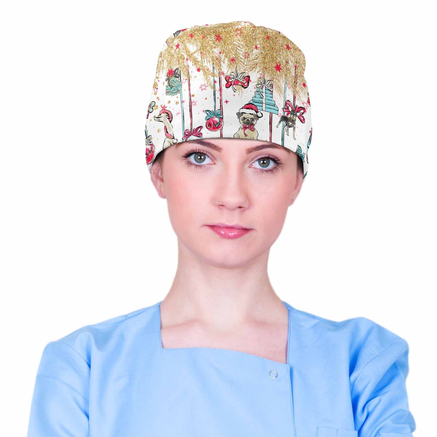 Nurse Scrub Cap Doggie Christmas Baubles Scrub Cap