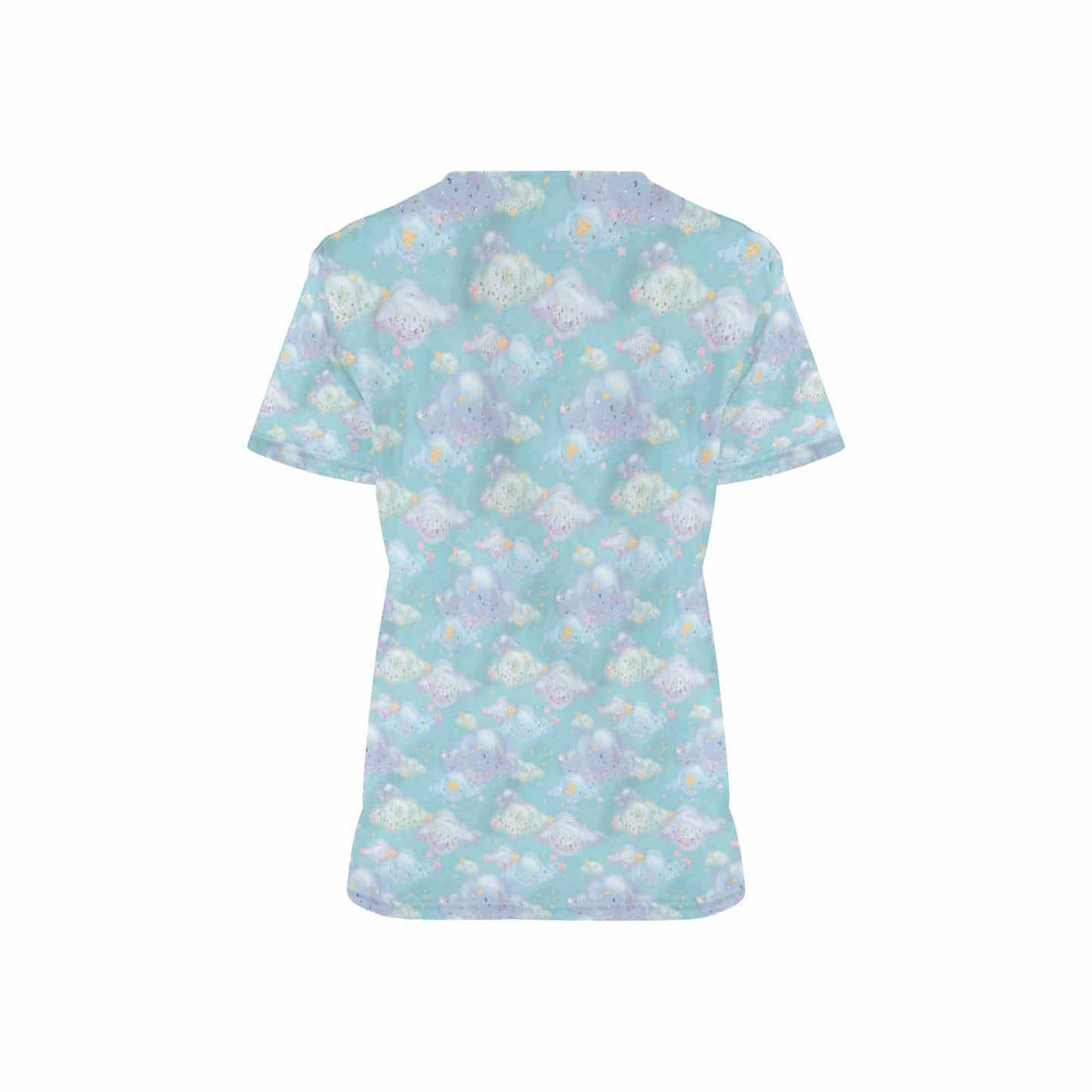 Pastel Clouds Women's V Neck Scrub Top Nurse Uniform with Deep Front Pockets