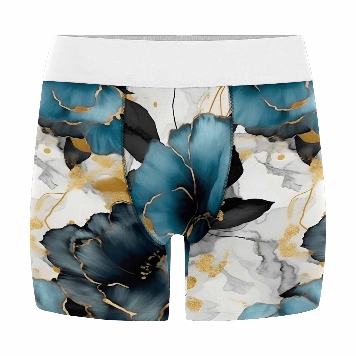 Blue & Gold Ink Floral Men's All Over Print Boxer Briefs (Made In AUS)