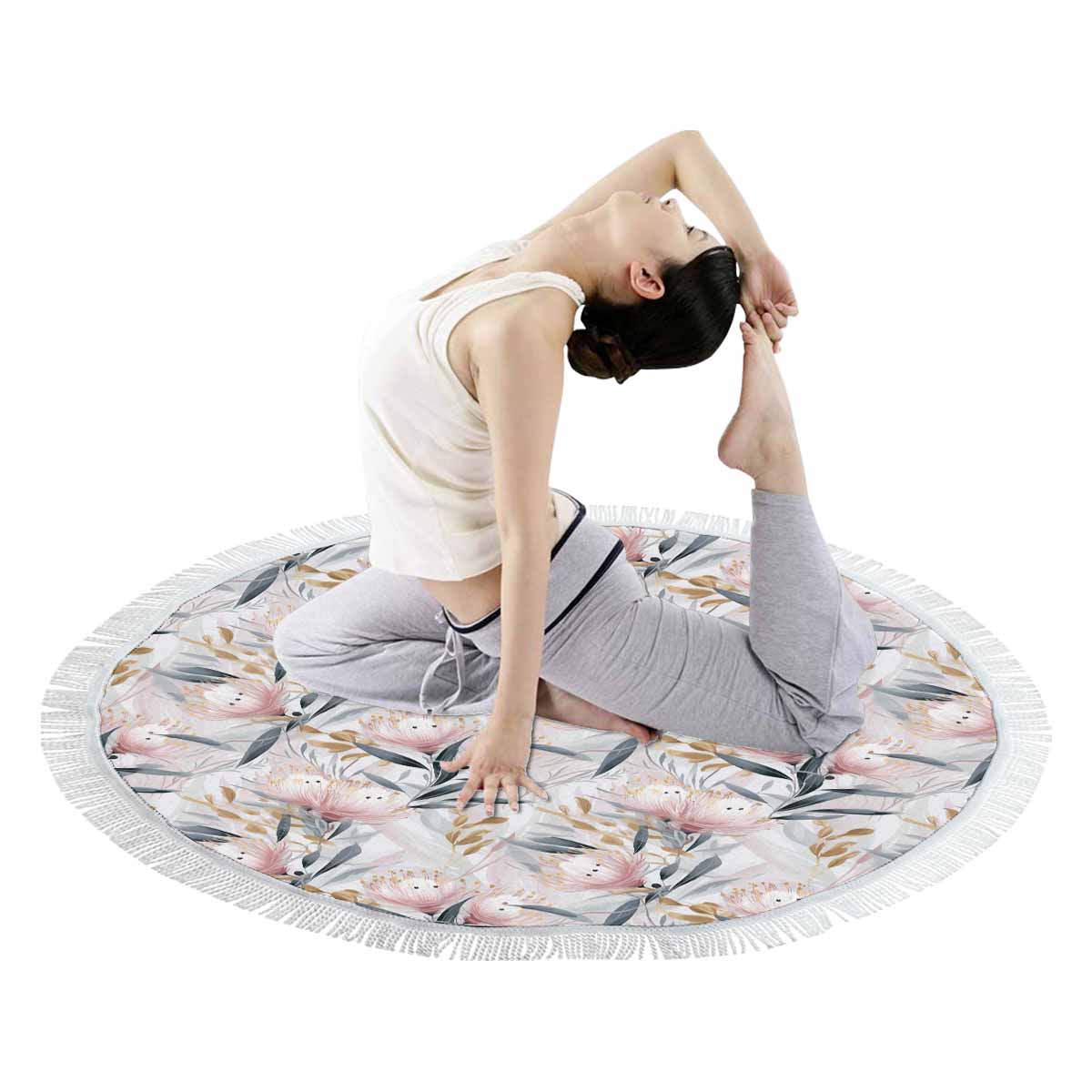 Australian Floral Pink & Grey Circular Beach Towel Shawl 59"