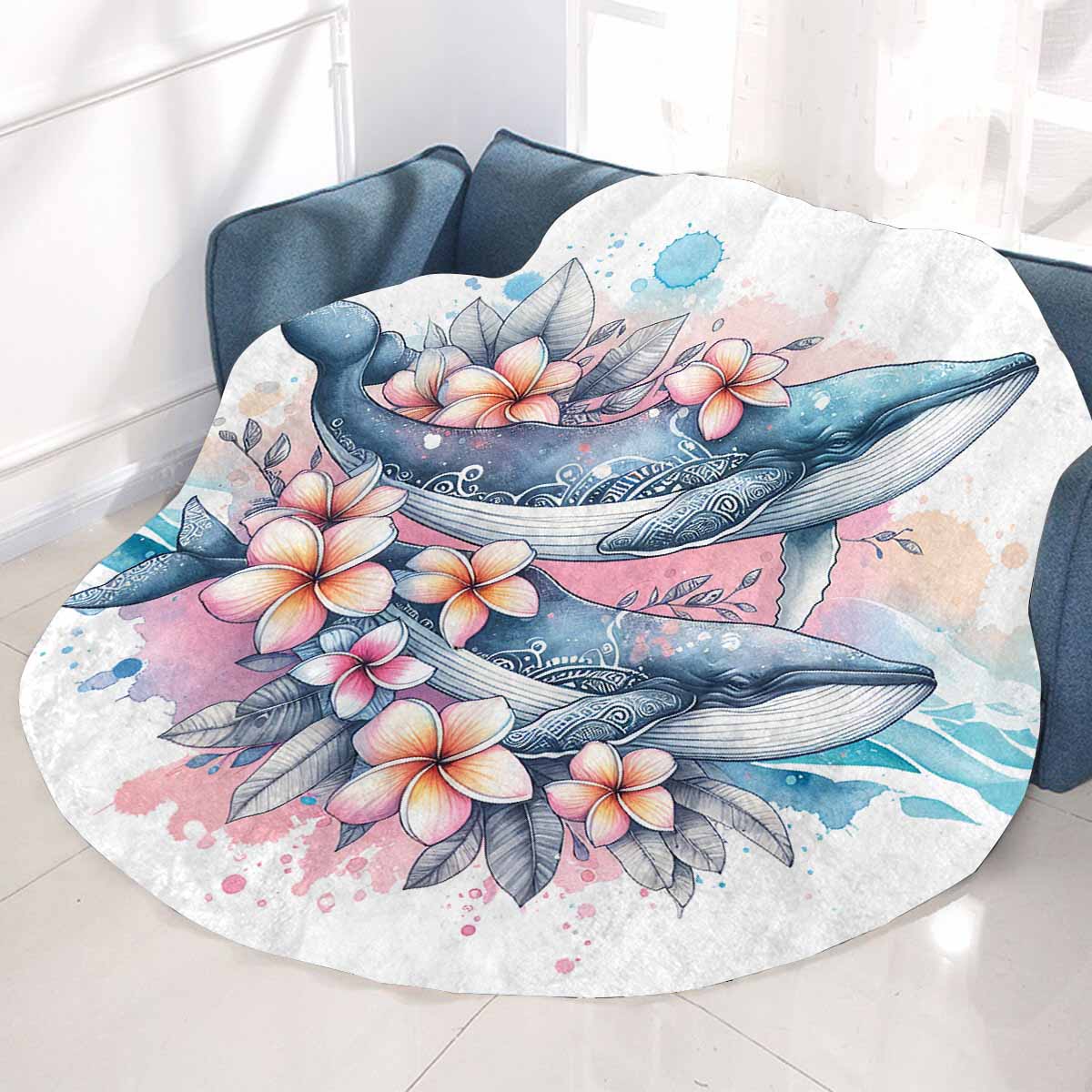 Sea_Animals_Dolphins_Awd351104 Circular Micro Fleece Blanket 47"