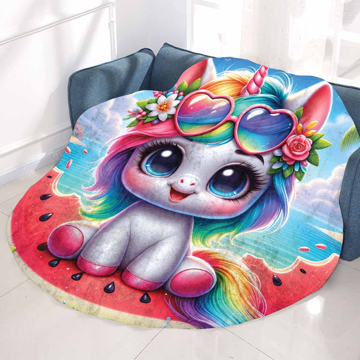 Unicorn_Awd35134 Circular Micro Fleece Blanket 60"