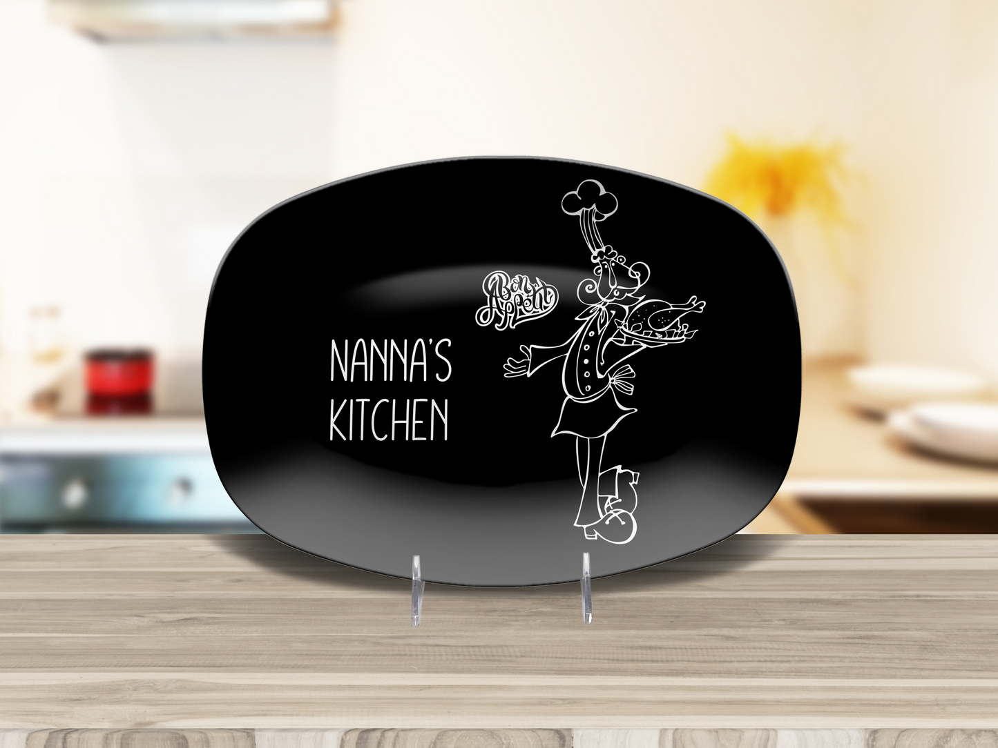 Personalized Chef Platter, Unique Kitchen Gift, Custom Unbreakable Plate, Chef and Cat Design Platter, Perfect for Baking, Dishwasher Safe