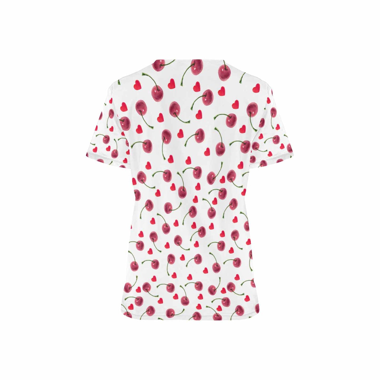 Love Cherries Women's V Neck Scrub Top Nurse Uniform with Deep Front Pockets