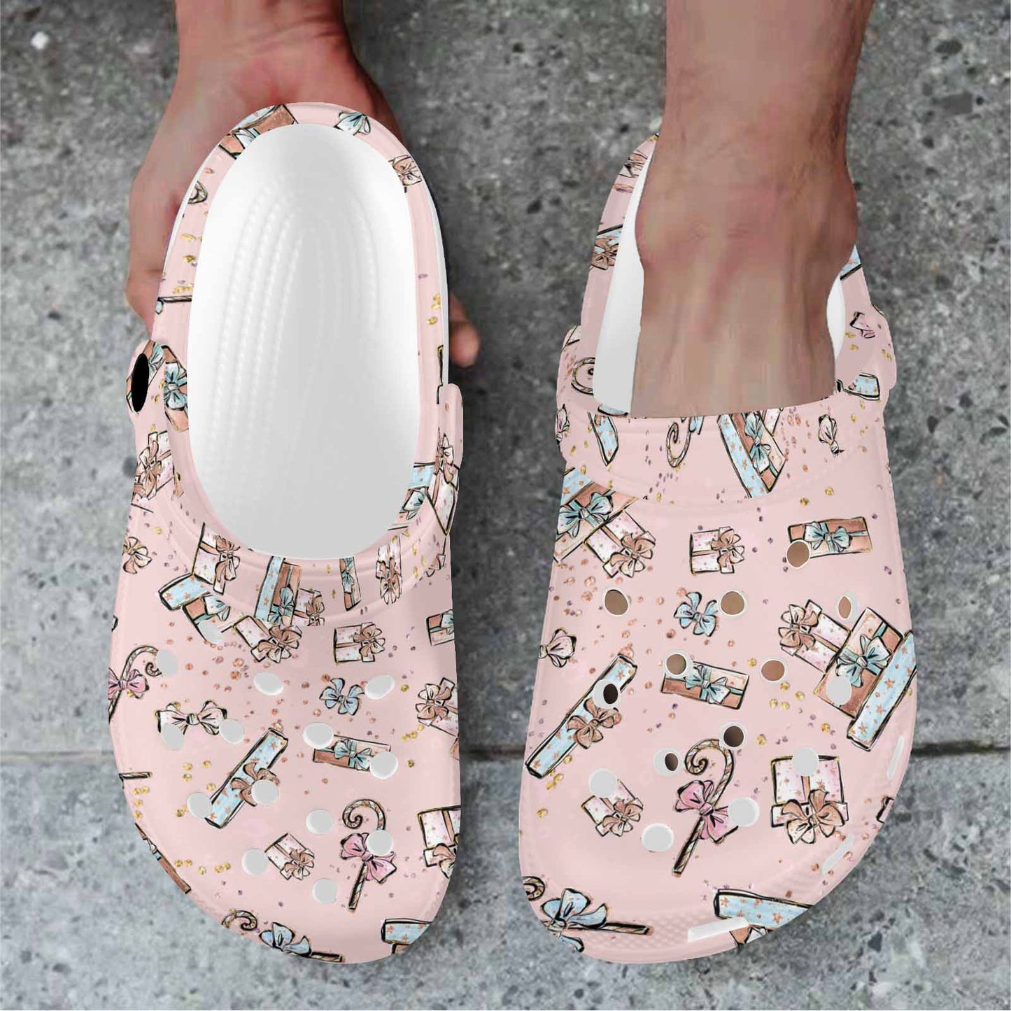 Pink Christmas Custom Print Adults Clogs