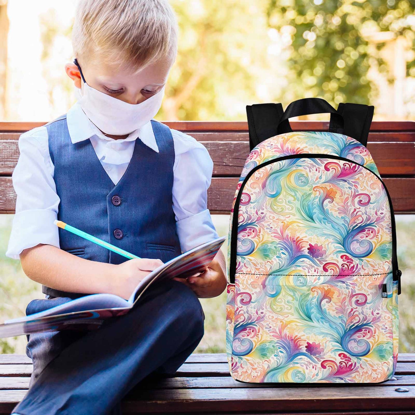 Pastel Rainbow Paisley Adult Casual Backpack