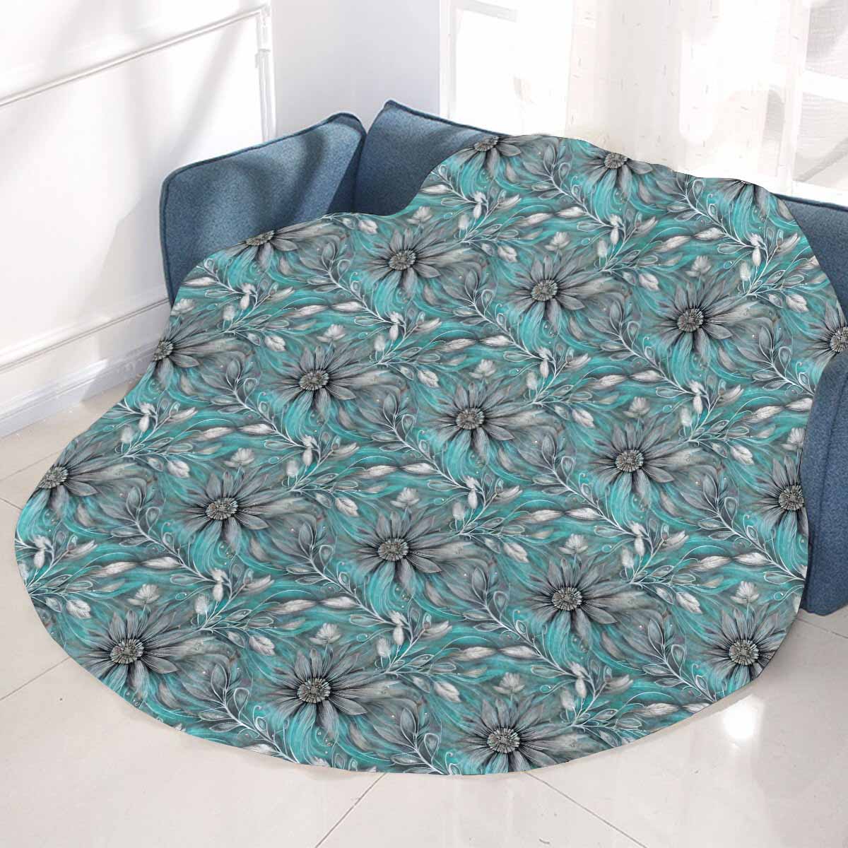 Green Elegant Floral 25 Circular Micro Fleece Blanket 47"