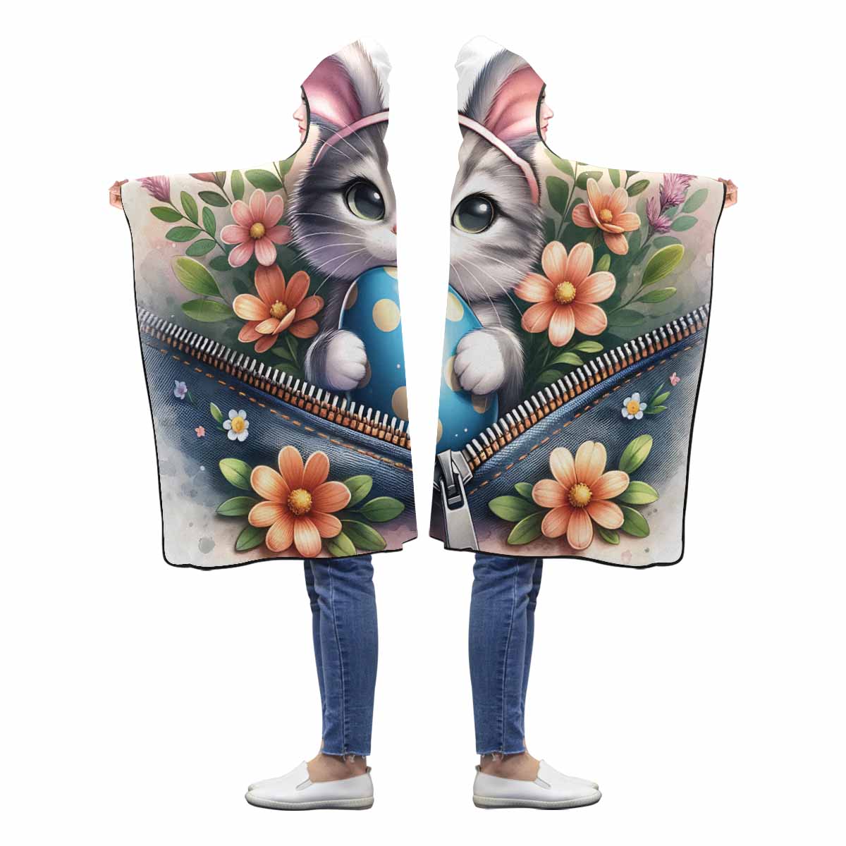 Easter Kitten Awd1308 Hooded Blanket 60"x50"
