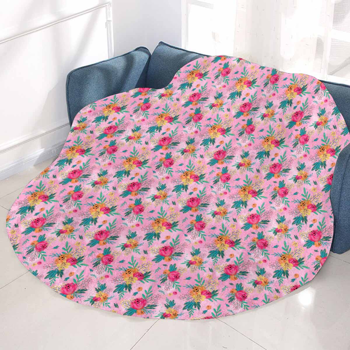 Australian Floral Pink Circular Micro Fleece Blanket 47"