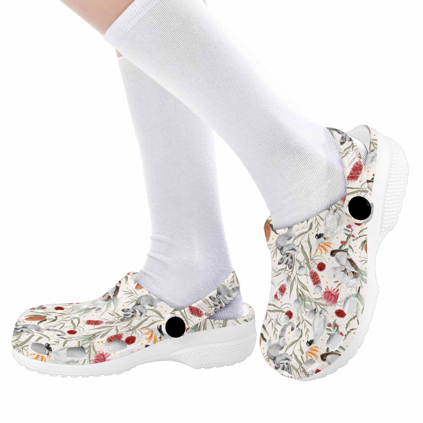 Australian Animals, Koala Cockatoo and Sugar Glider Custom Print Kids Clogs