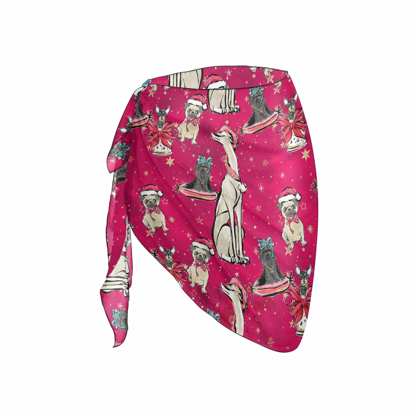 Doggie Christmas Red Women's Beach Sarong Wrap