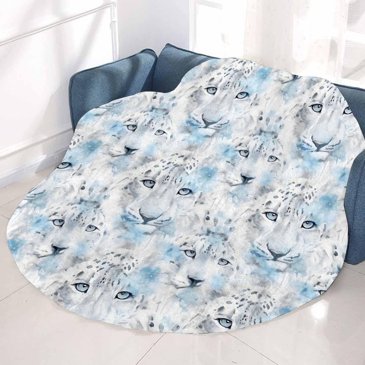 White Leopard Circular Micro Fleece Blanket 47"