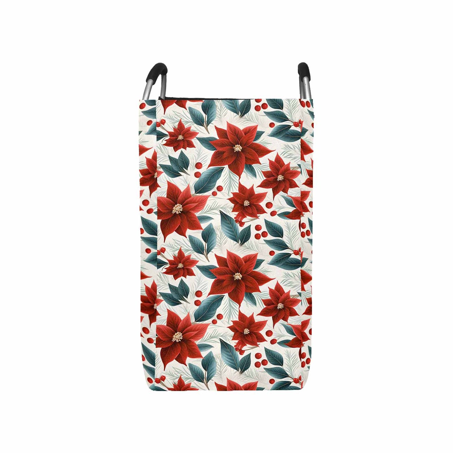 Christmas Red Poinsettia Square Laundry Basket