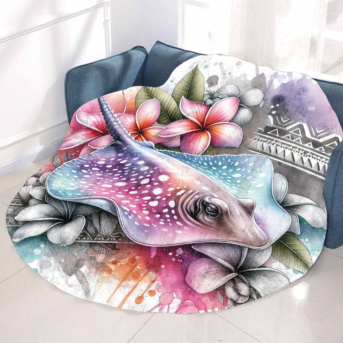 Sea_Animals_Stingray_Awd35198 Circular Micro Fleece Blanket 60"