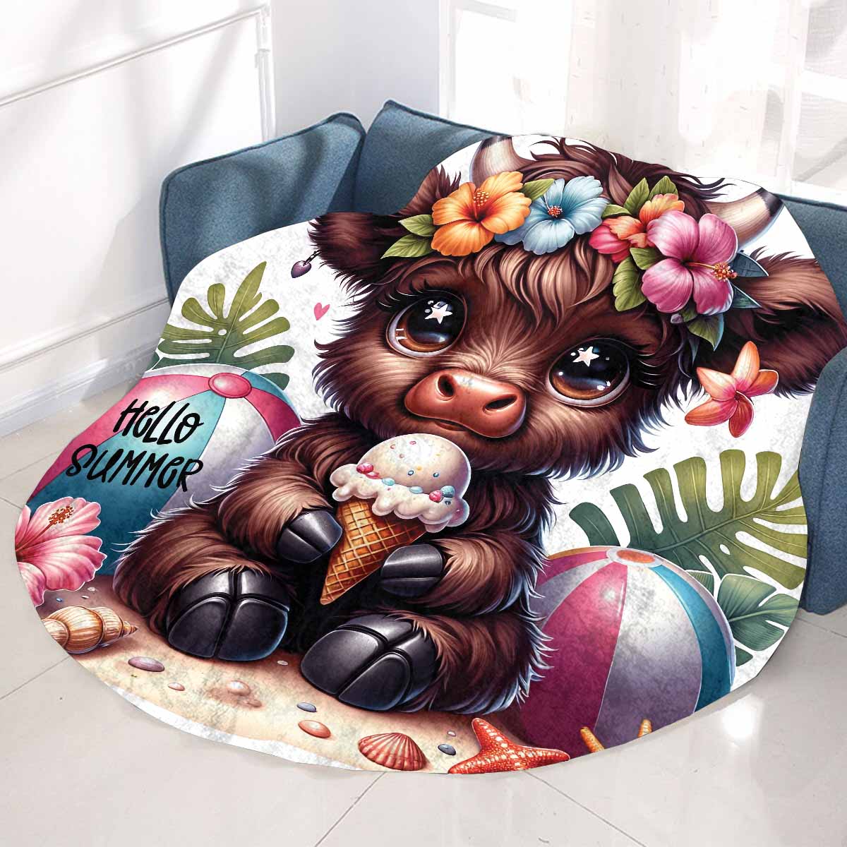 Highland Cow Awd35111 Circular Micro Fleece Blanket 60"