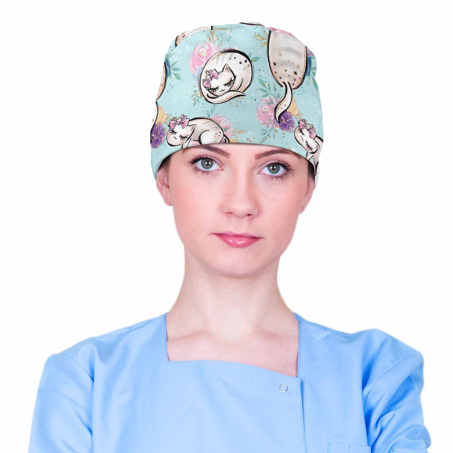Nurse Scrub Cap Blue Cats Scrub Cap