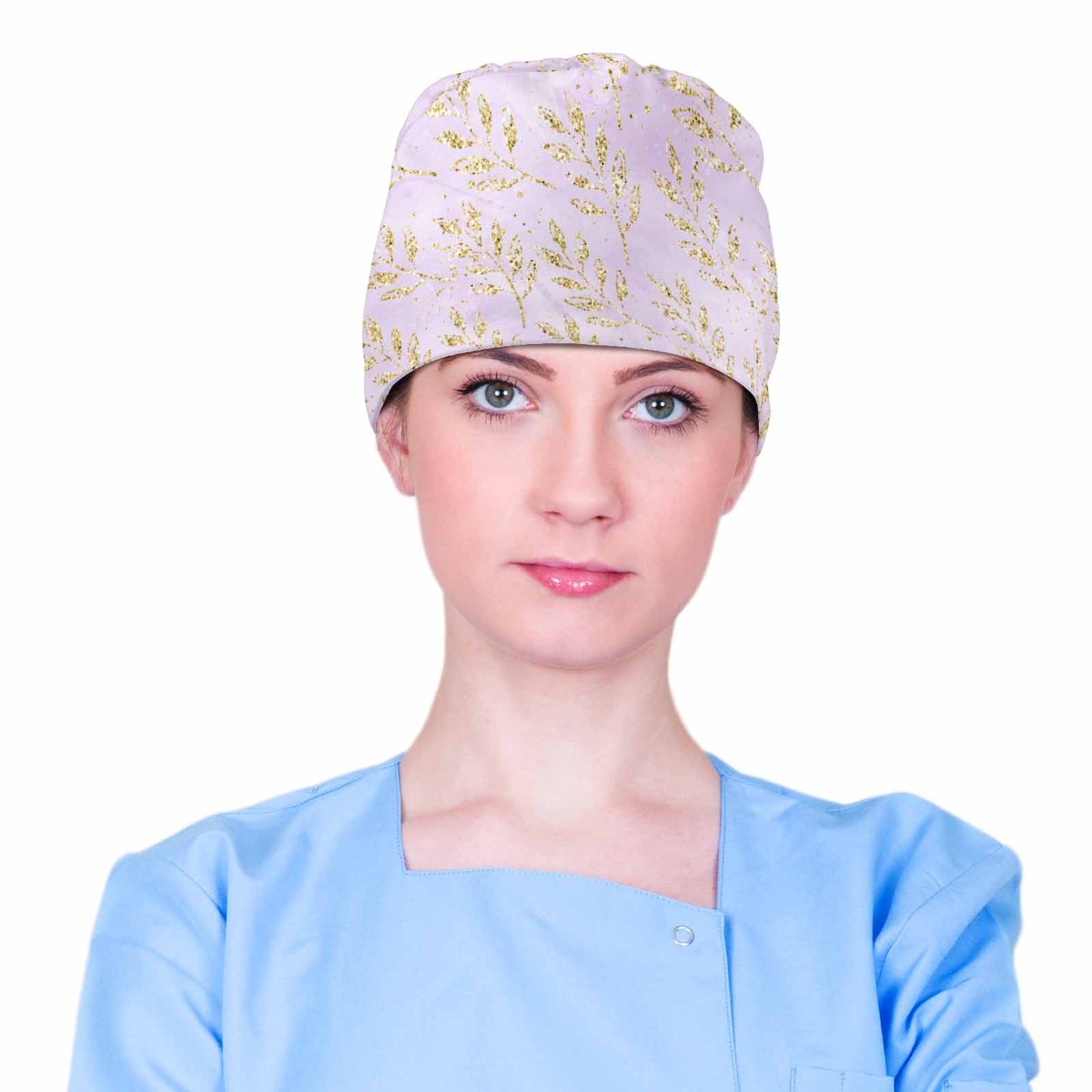 Purple Watercolour Gold Leaves Scrub Cap