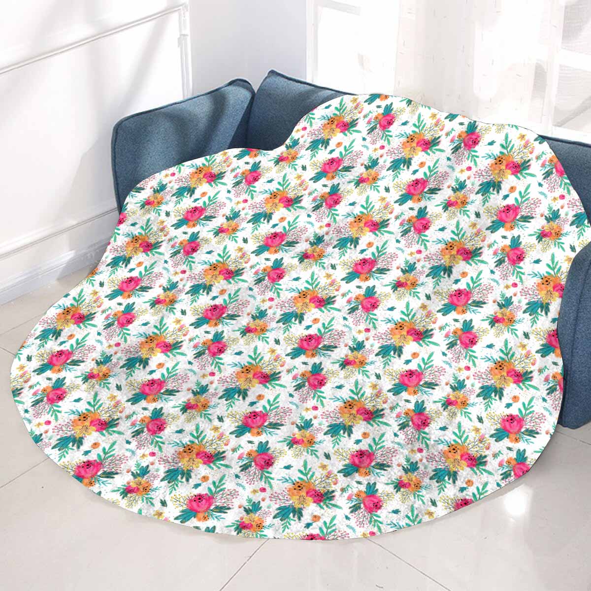 Australian Floral Circular Micro Fleece Blanket 60"