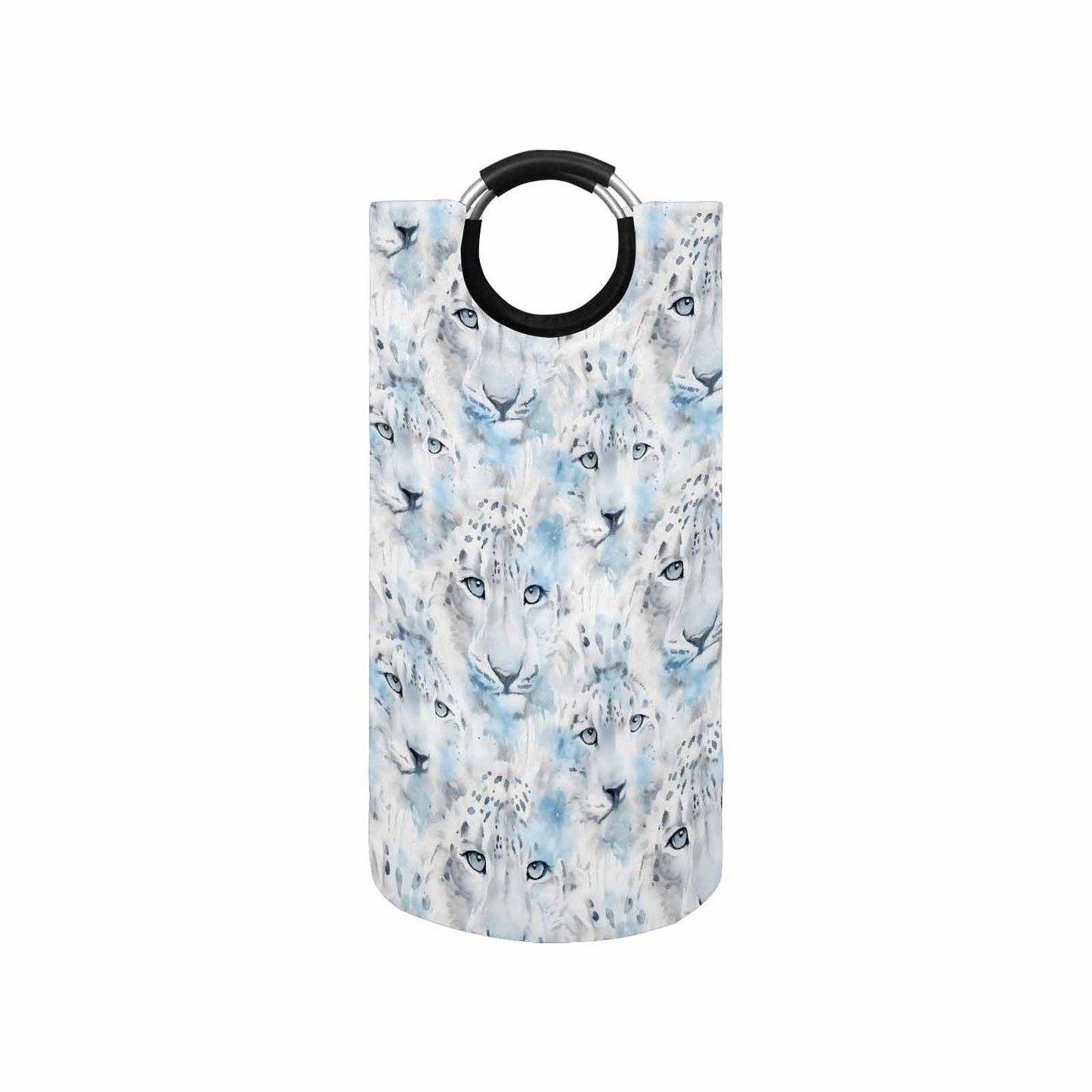 White Leopard Round Laundry Basket