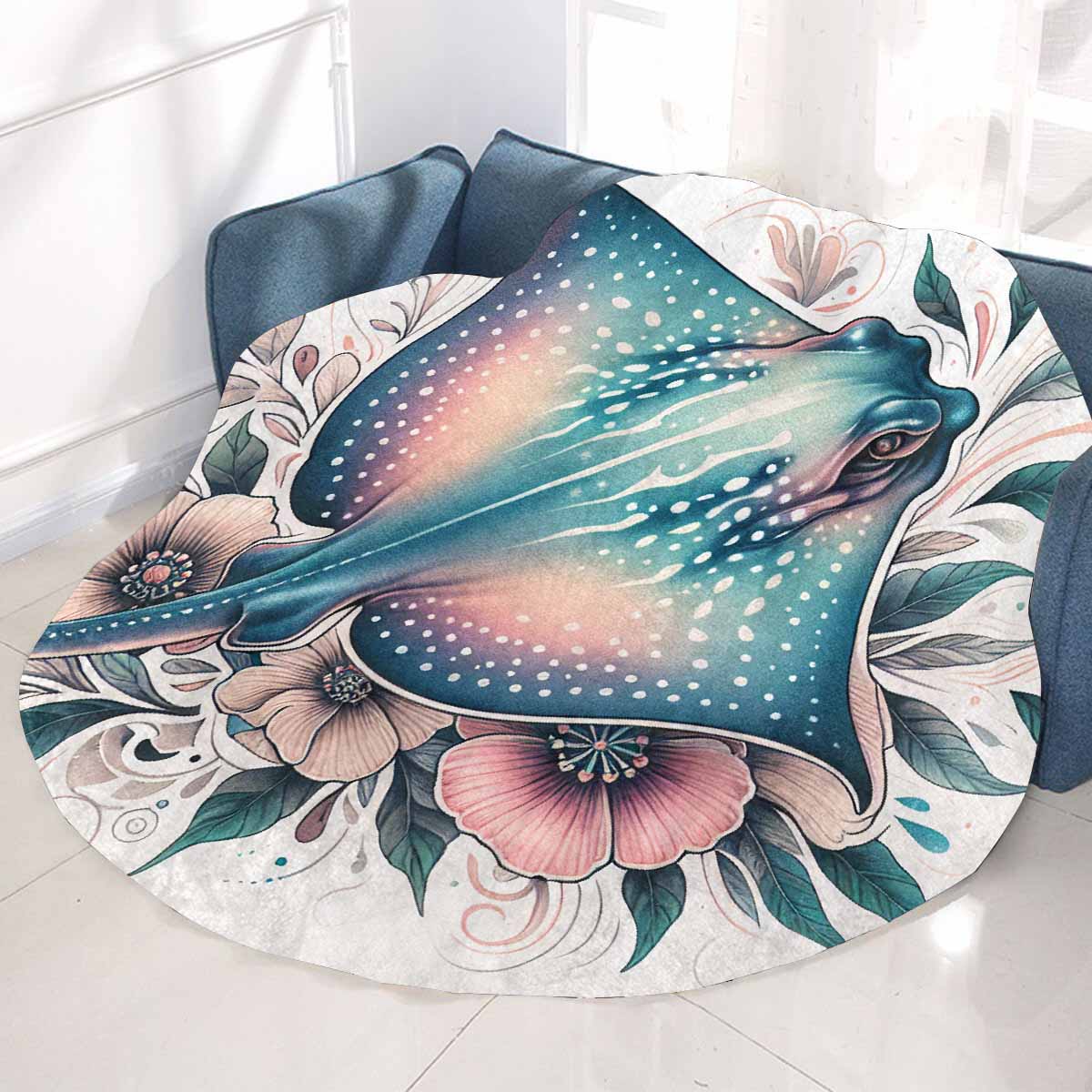 Sea_Animals_Stingray_Awd351106 Circular Micro Fleece Blanket 47"