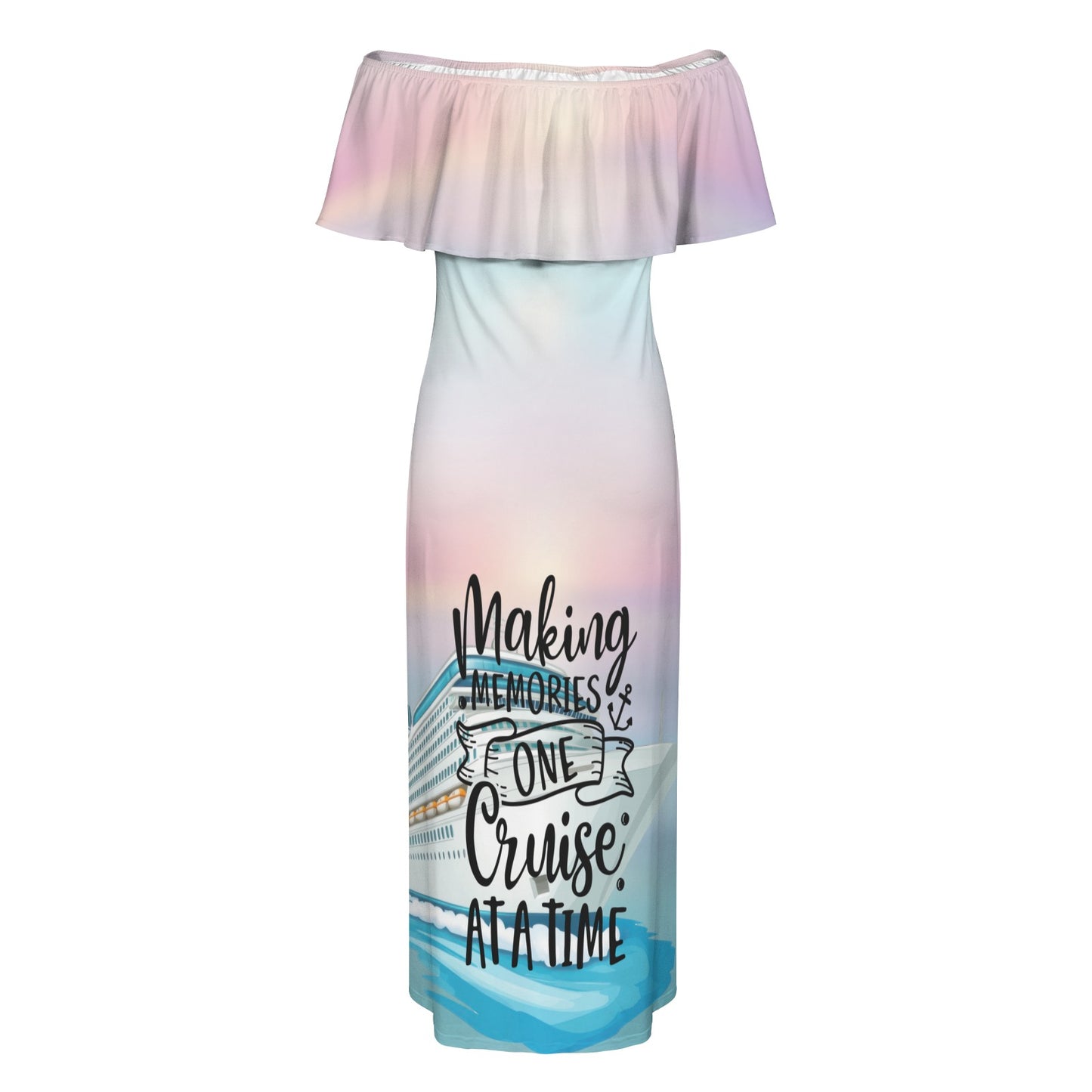 Making Memories one Cruise at a Time Women's Off Shoulder Ruffle Boat Neck Dress (Model D71)