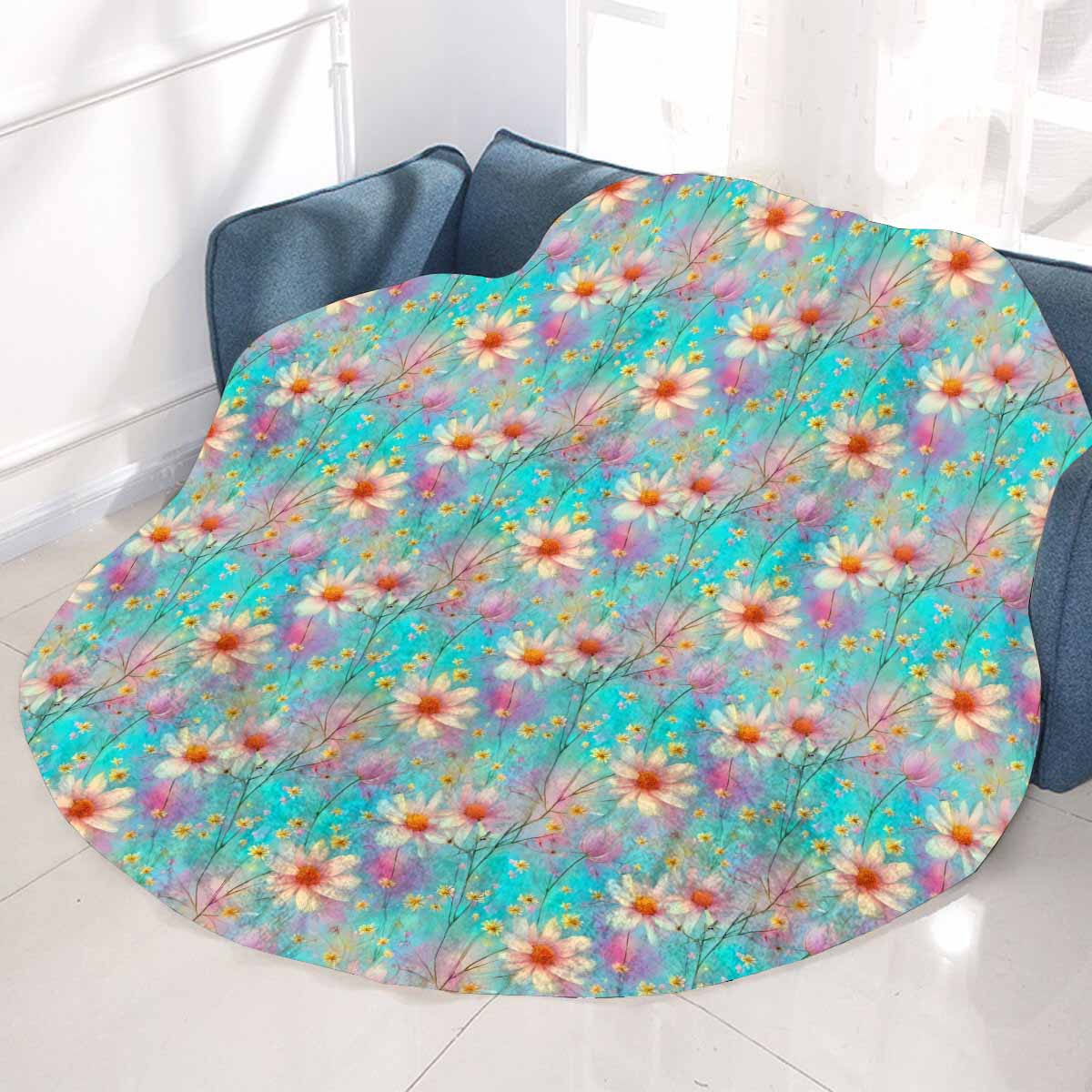 Green Floral Circular Micro Fleece Blanket 60"