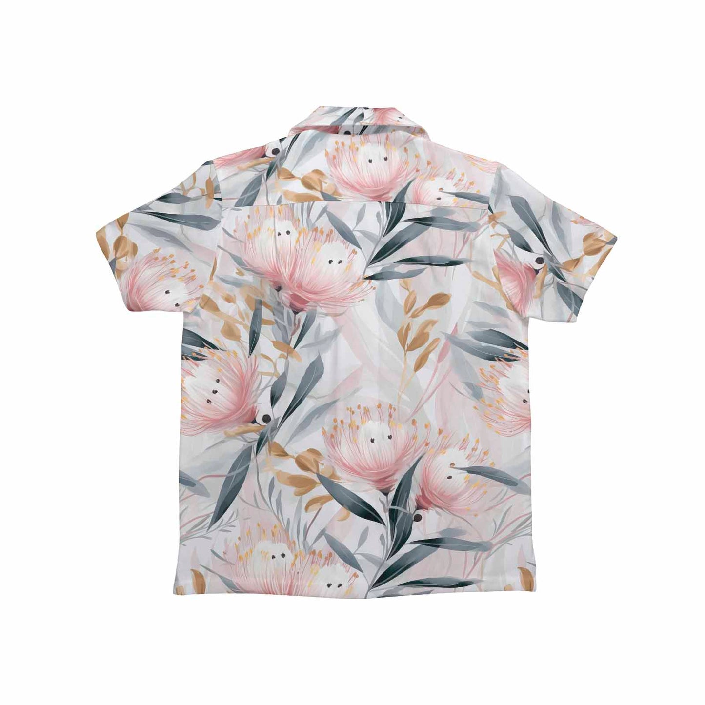 Australian Floral Pink & Grey Little Boys Hawaiian Shirt