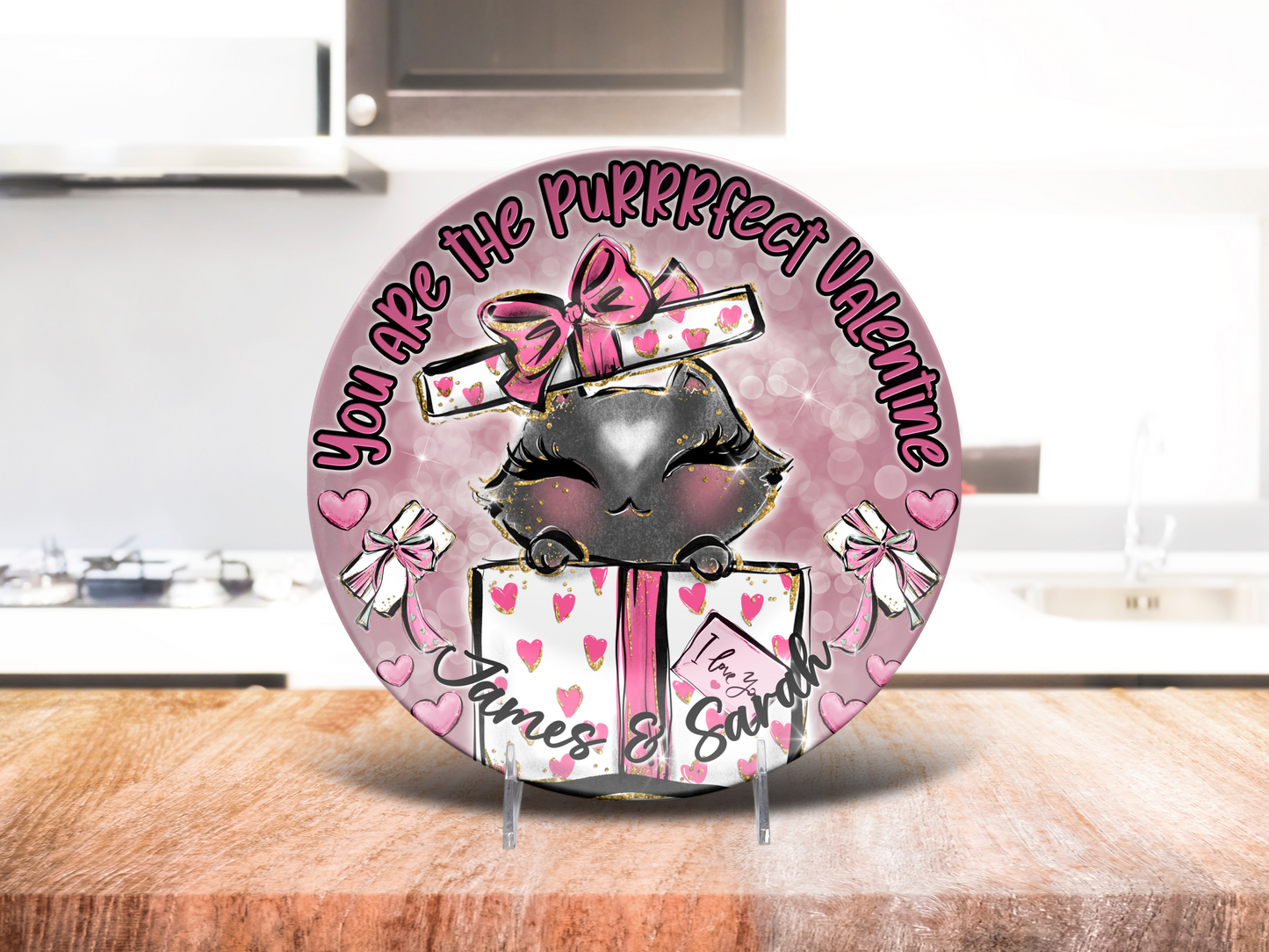 Valentine Couple Gift, Personalized Plate, Romantic Cat Design, Couple Home Decor, Unique Gift Idea, Sweetheart Keepsake, Custom Name Plate