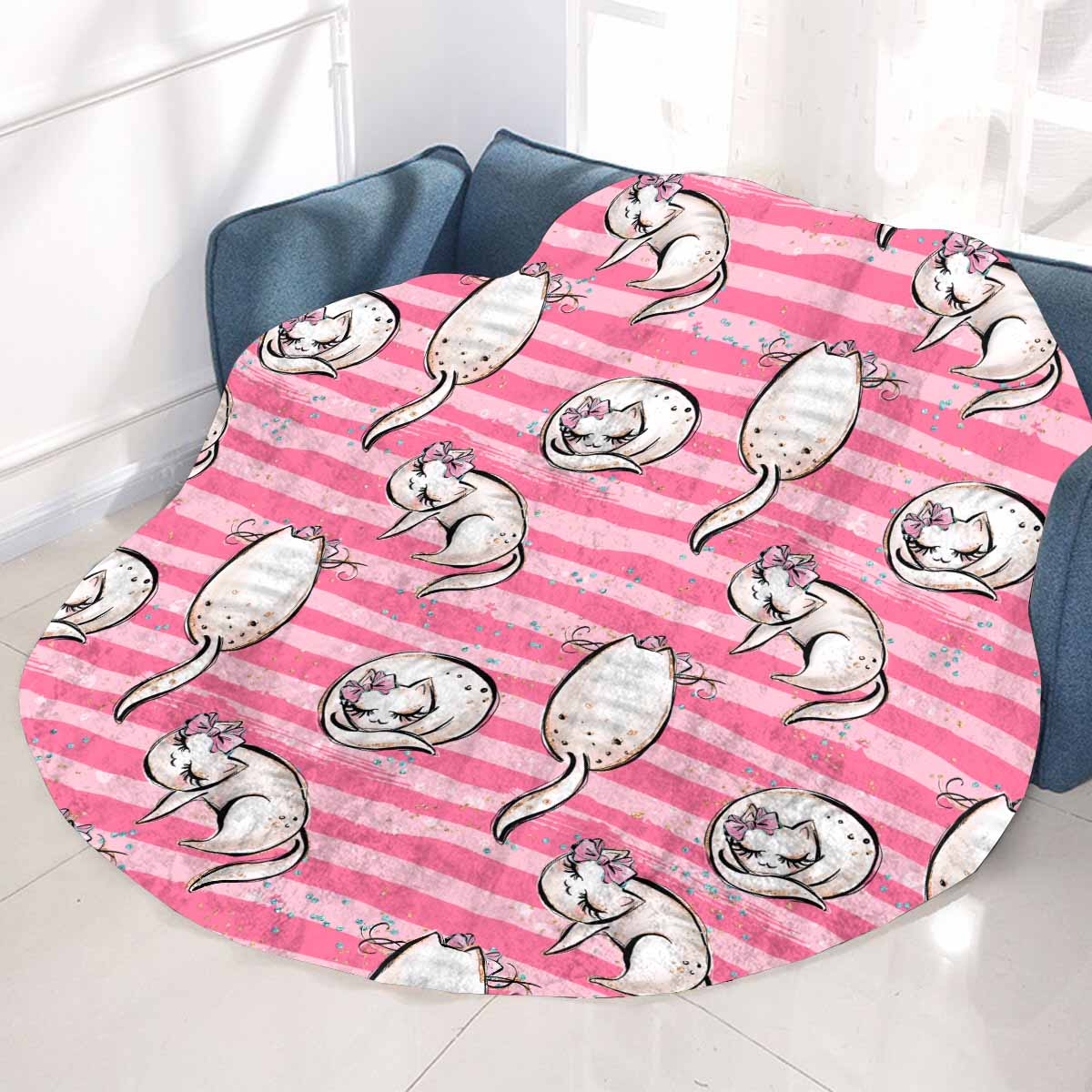 Pink Cats Circular Micro Fleece Blanket 60"