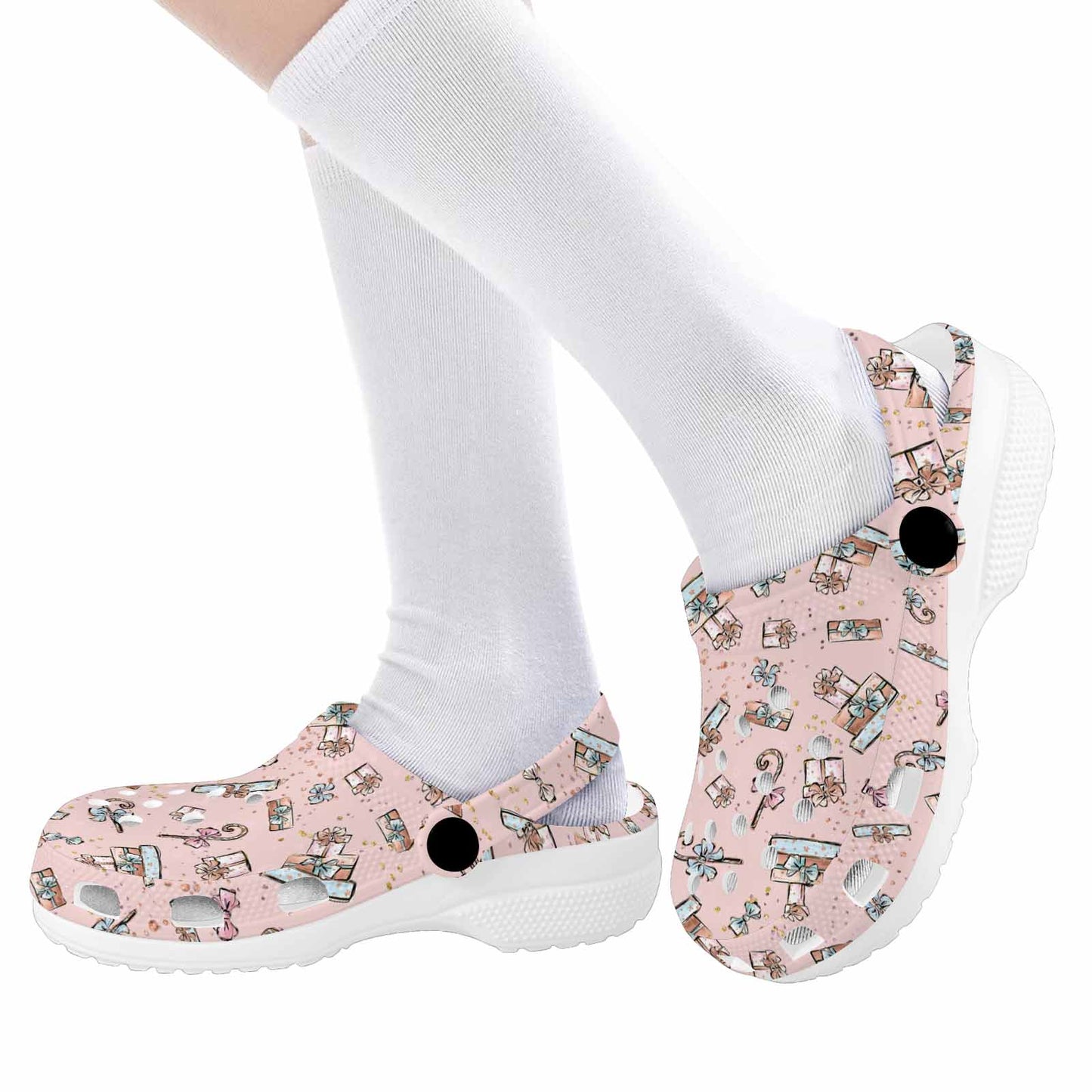 Pink Christmas Custom Print Kids Clogs