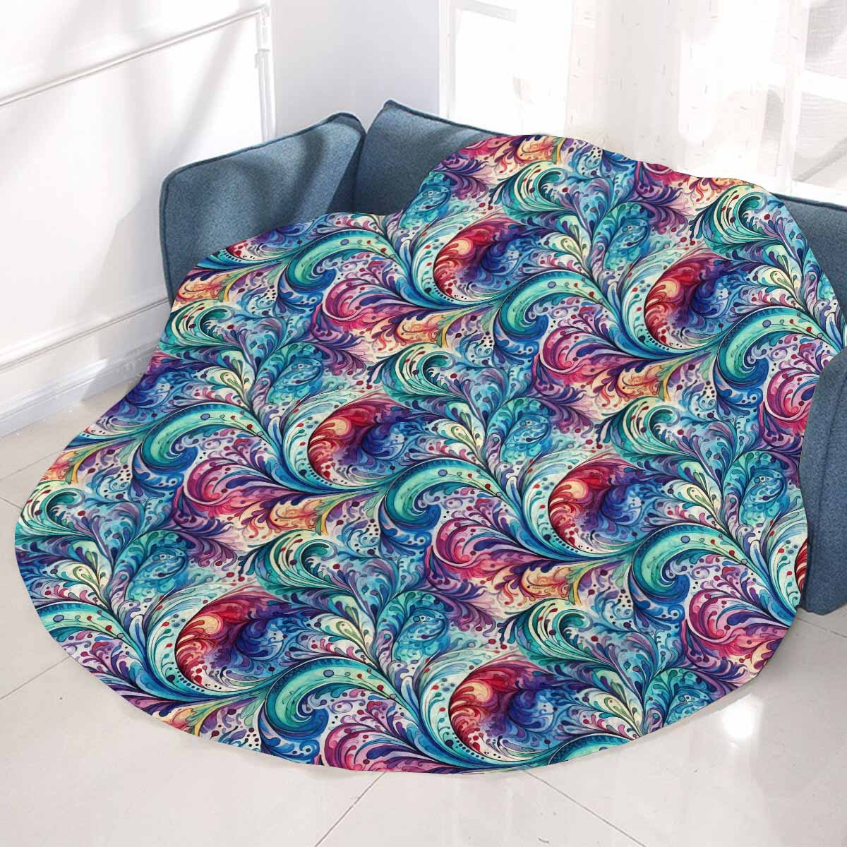 Rainbow Paisley Circular Micro Fleece Blanket 47"