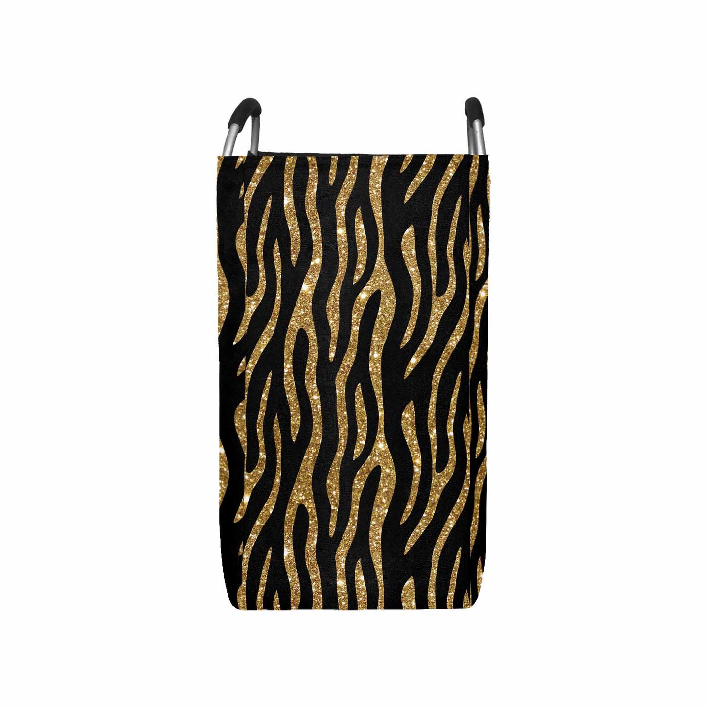 Black and Gold Glitter Leopard Print Square Laundry Basket