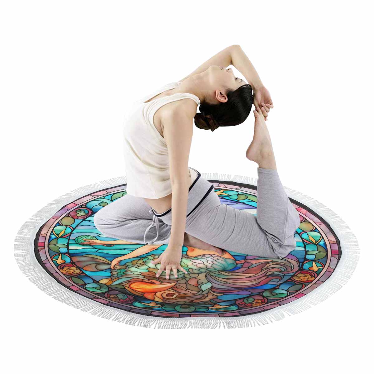 Mermaid Round 5 Circular Beach Towel Shawl 59"