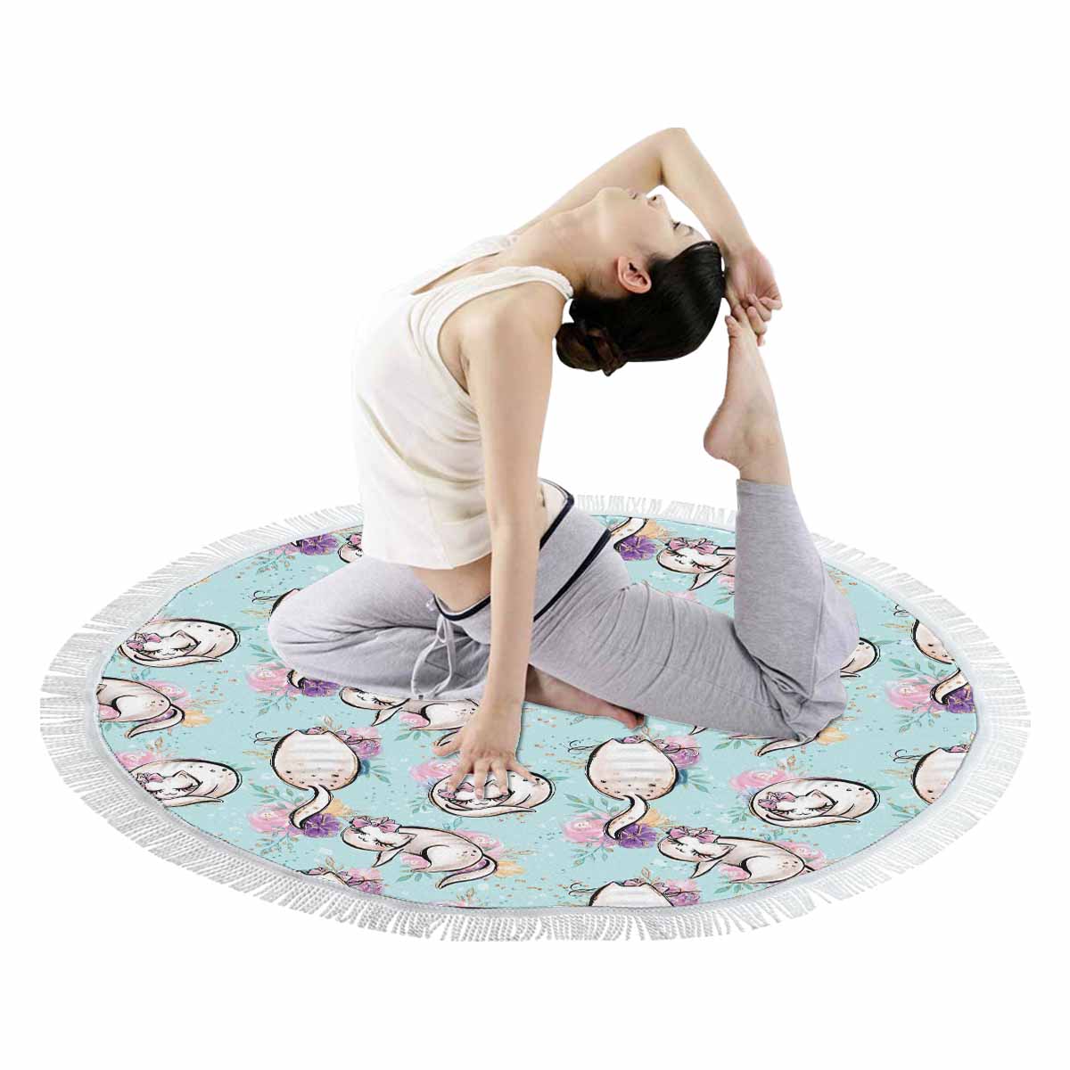 Blue Cats Circular Beach Towel Shawl 59"