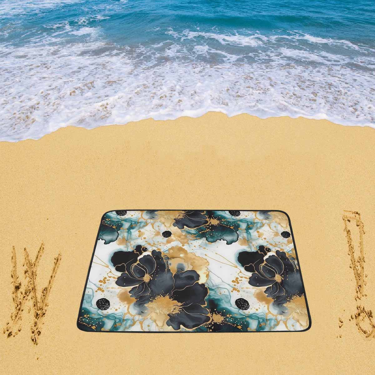 Black Gold & Green Ink Floralnew Beach Mats 78"x 60"