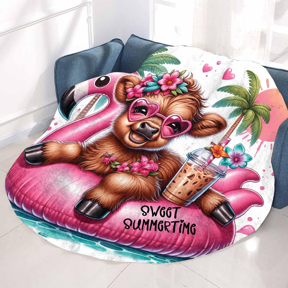 Highland Cow Awd35108 Circular Micro Fleece Blanket 60"