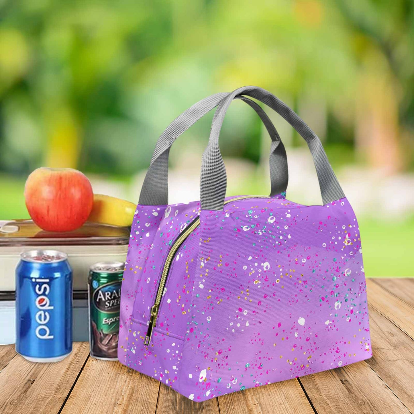 Purple Splash Portable Lunch Bag-Grey Handle