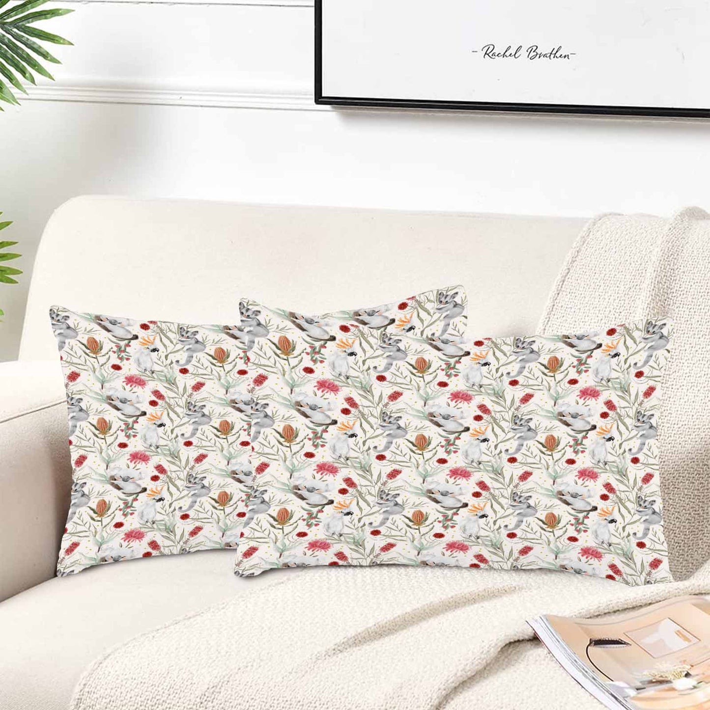 Australian Animals, Koala Cockatoo and Sugar Glider Peach Skin Pillowcase 20"x12" (One Side Printing)(2 Pack)