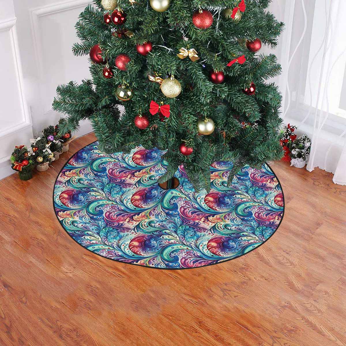 Rainbow Paisley Christmas Tree Skirt