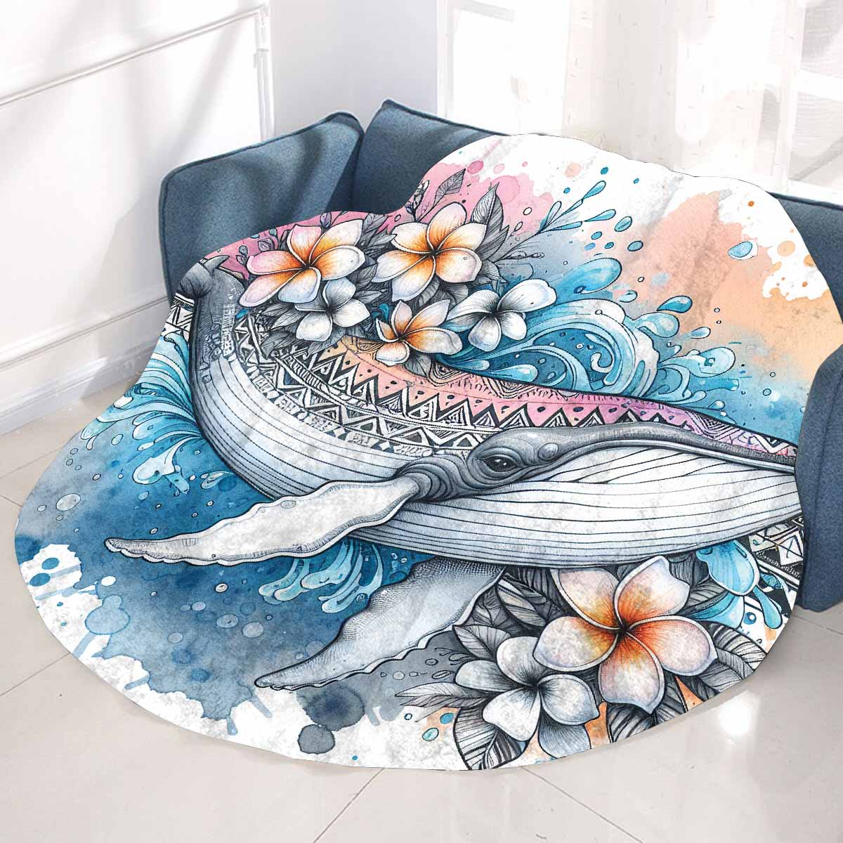 Sea_Animals_Whale_Awd35197 Circular Micro Fleece Blanket 60"