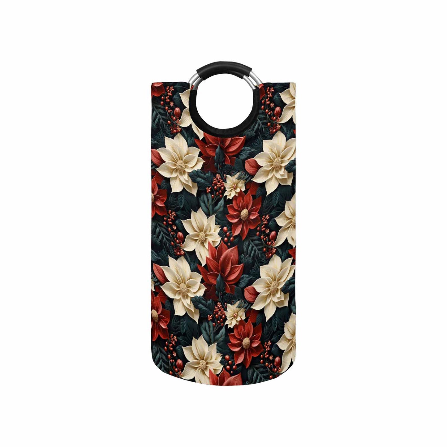 Red Poinsettia Round Laundry Basket