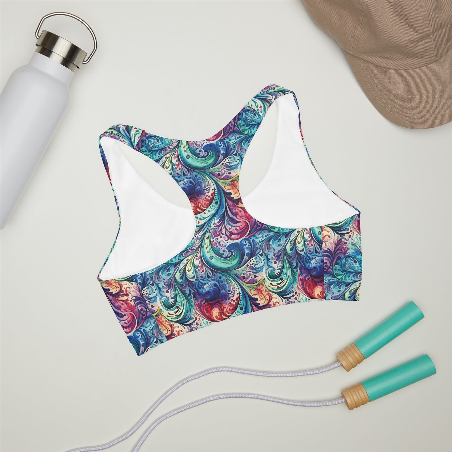 Girls' Double Lined Seamless Sports Bra, Blue Paisley Design
