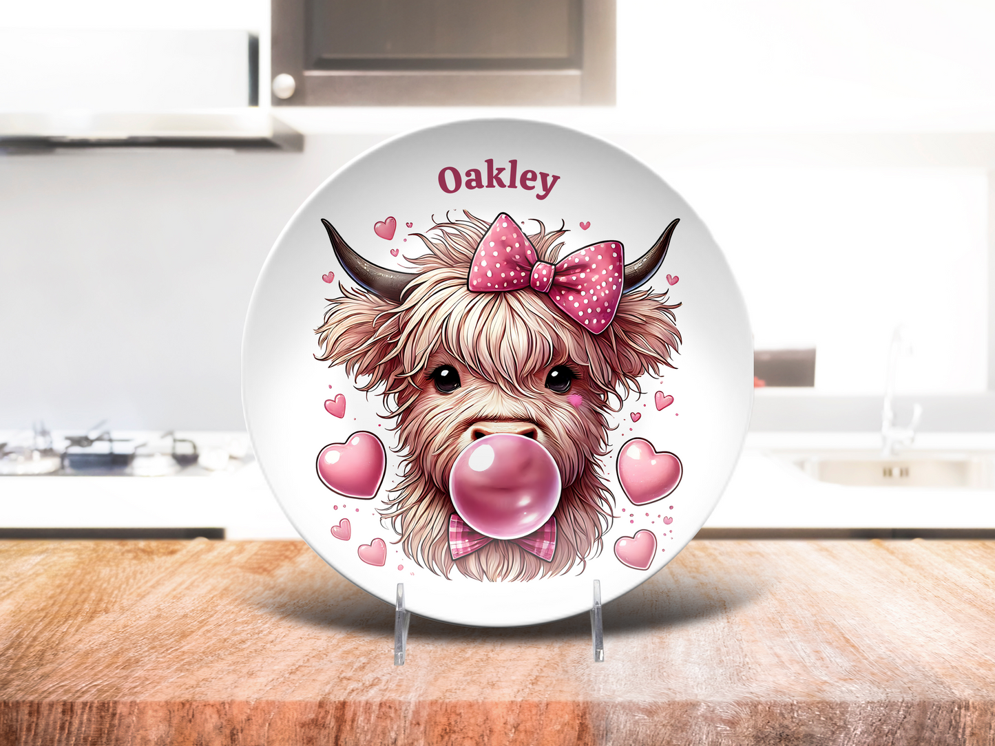 Highland Cow Plate Gift, Cute Personalized Dish, Unbreakable Kids Plate, Custom Name Dinnerware, Unique Gift for Kids, Animal Art Plate