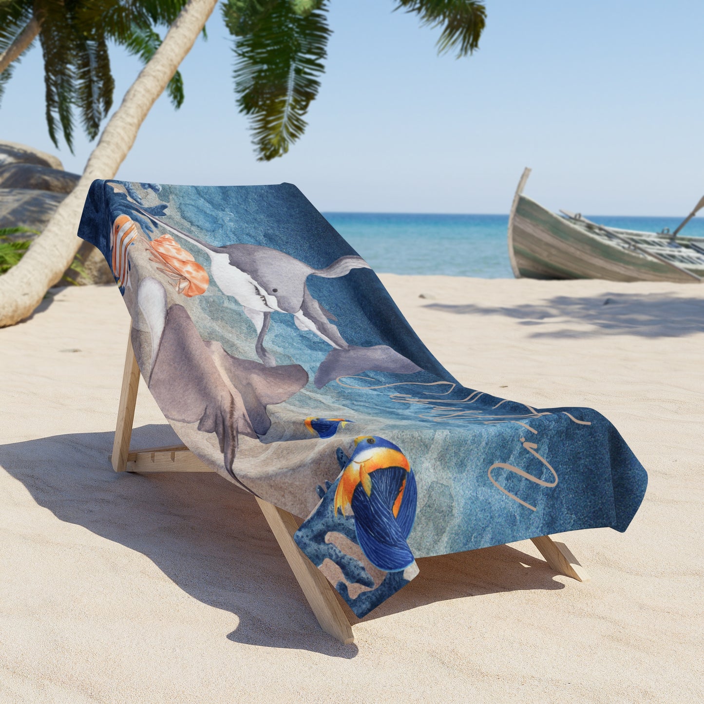 Personalised Beach Towel, Shark, Polycotton Towel, 2 sizes Available