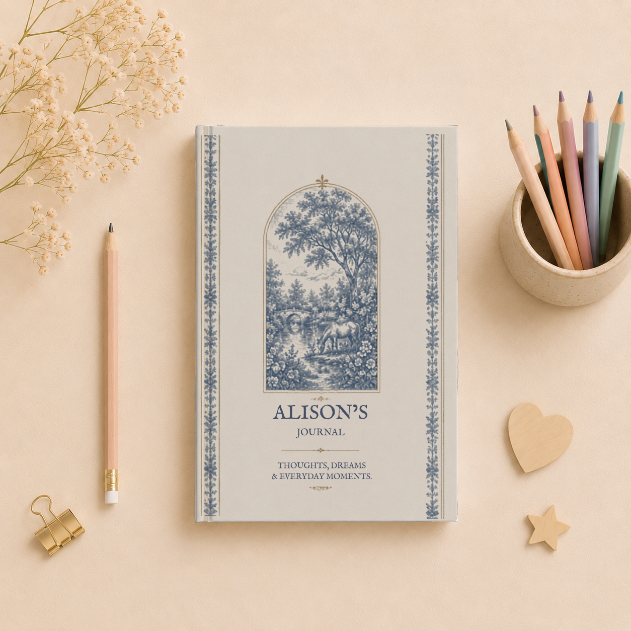 Personalized Hardcover Journal, Custom Lined Diary, Elegant Journal Gift, Unique Floral Design Notebook, Inspirational Writing Book