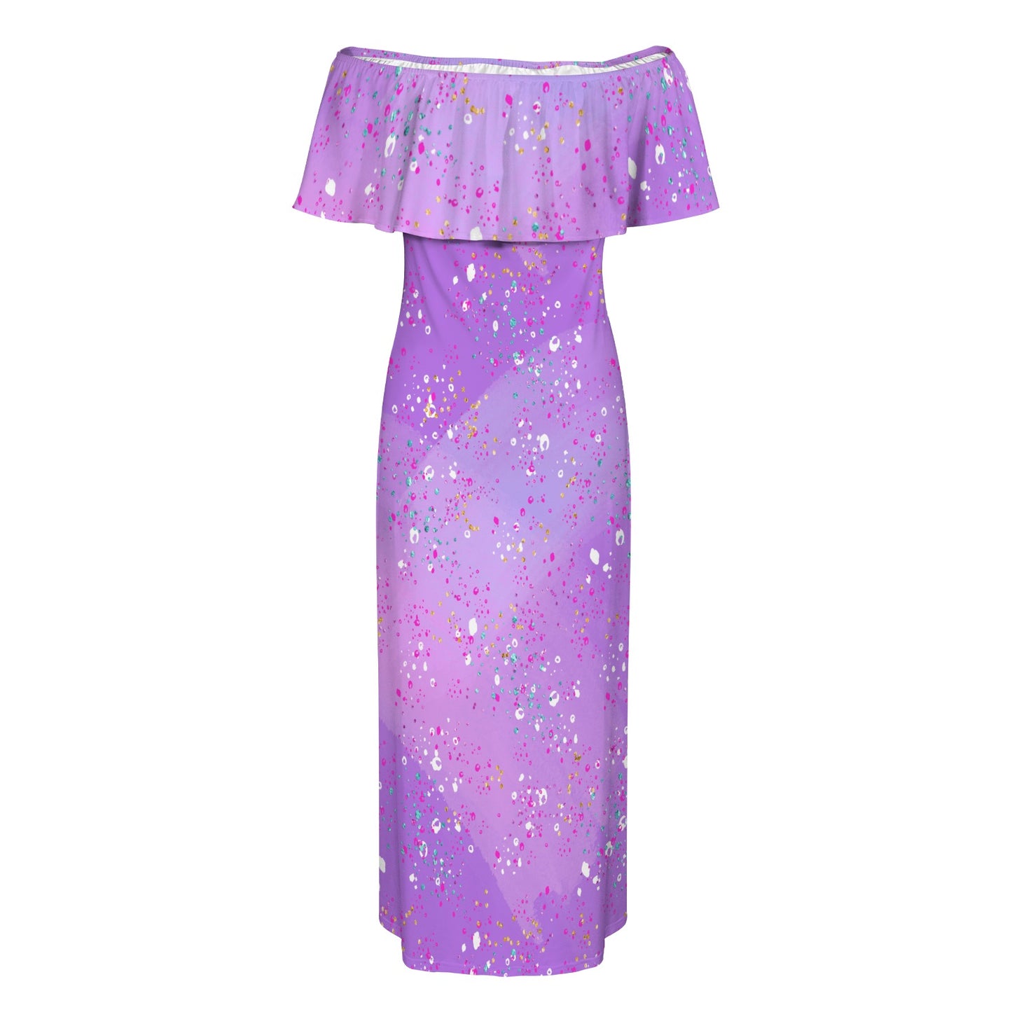 Purple Splash Women's Off Shoulder Ruffle Boat Neck Dress (Model D71)