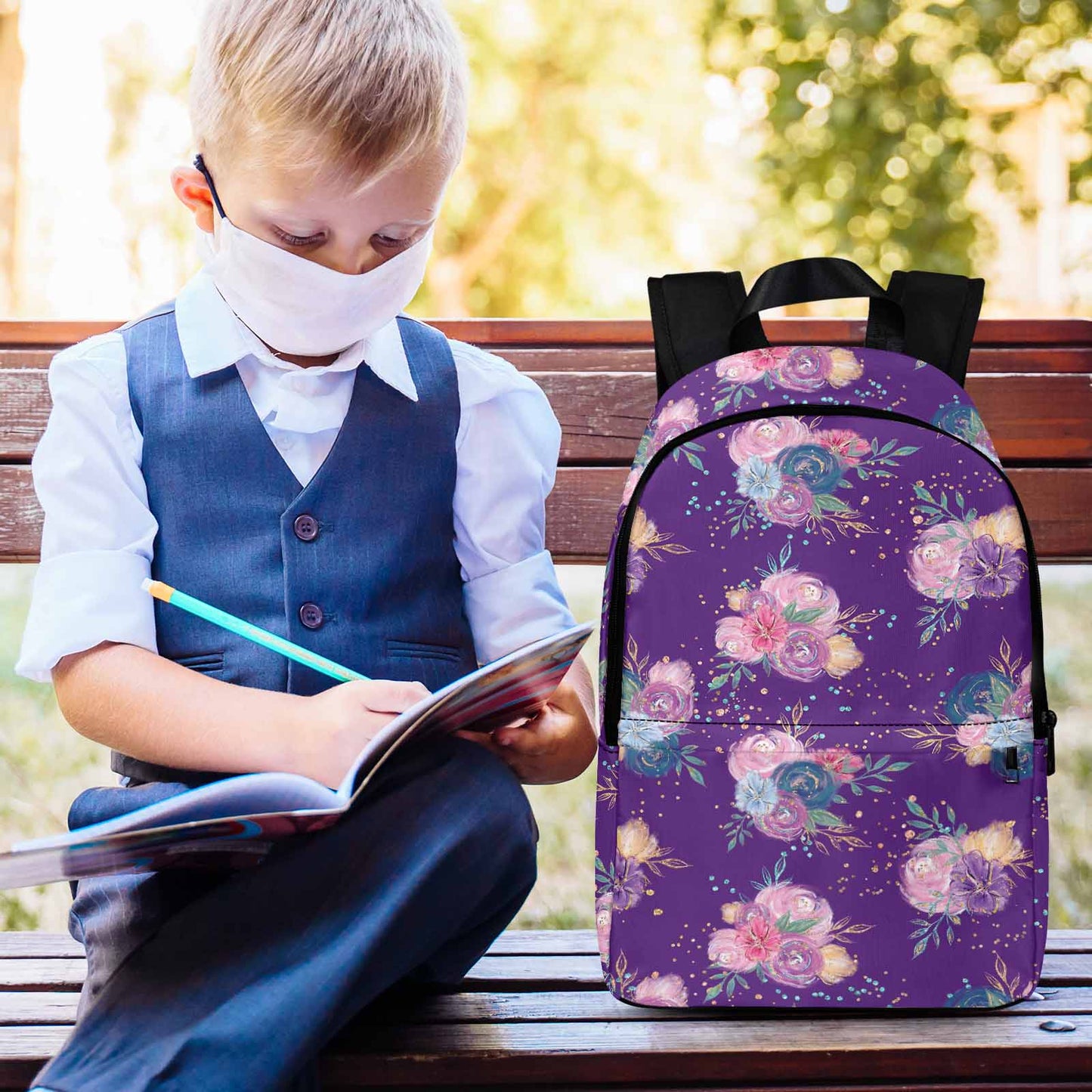 Purple Floral Adult Casual Backpack